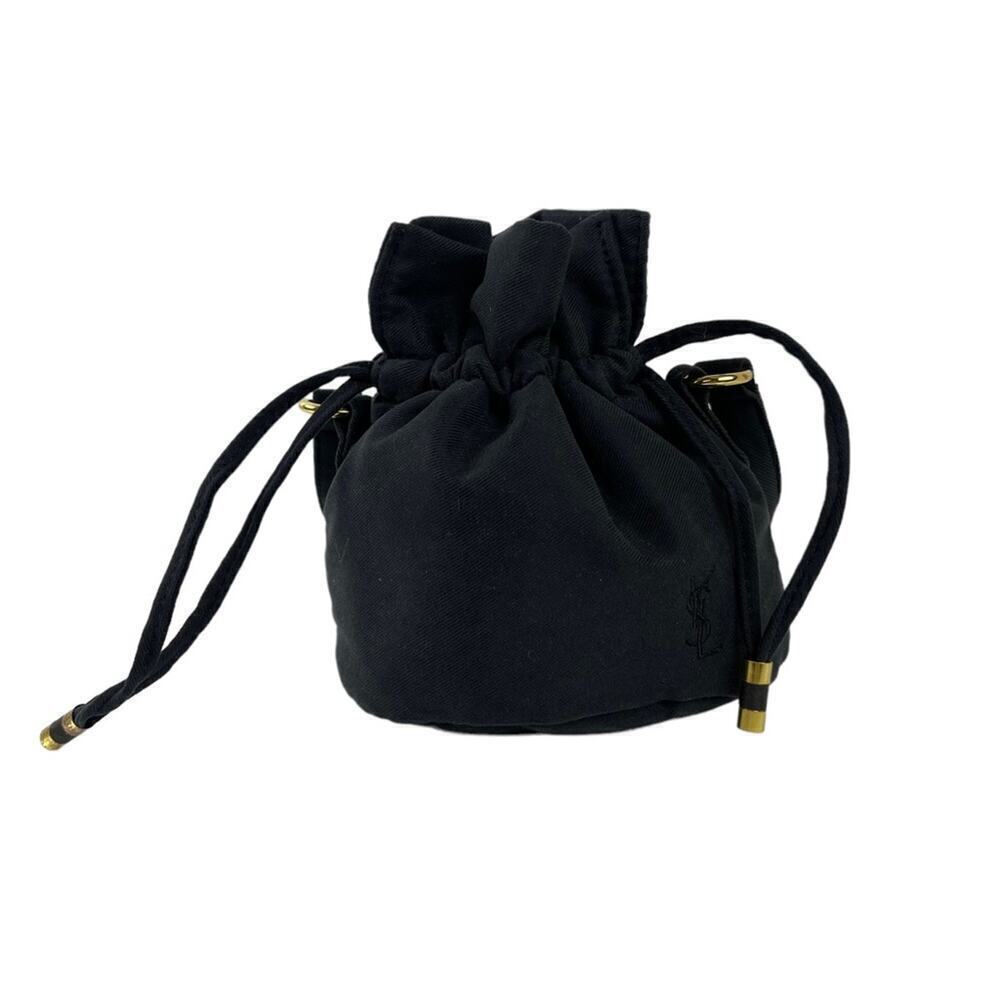 Saint Laurent Black Womens Polyester Pouch Purse Ysl Logo Cosmetic Parfum Bag